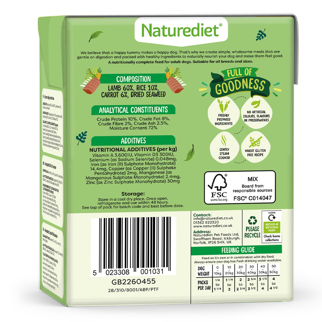 Naturediet Lamb Carrots and Rice 18 x 390g MINIMUM ORDER Discount Pet